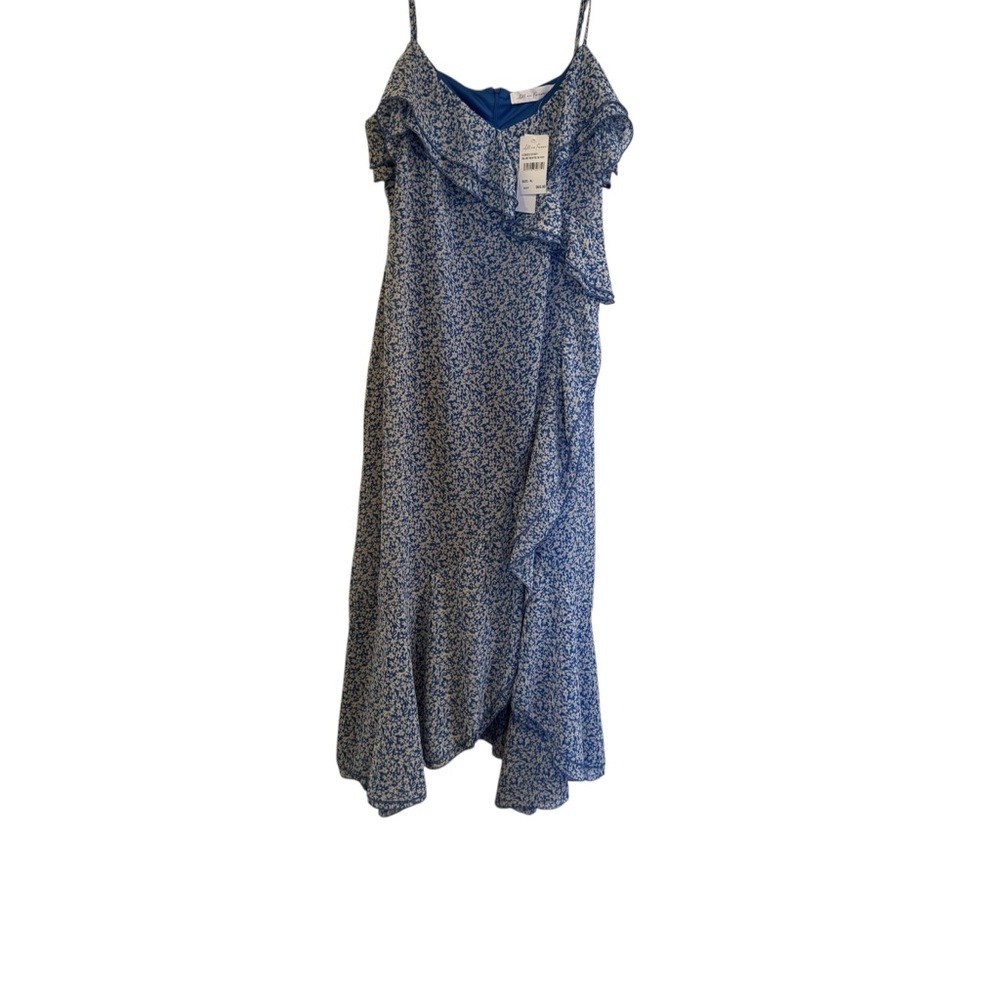 All in Favor Floral Maxi Dress Ruffles Spaghetti Strap Blue/white Size XL NWT